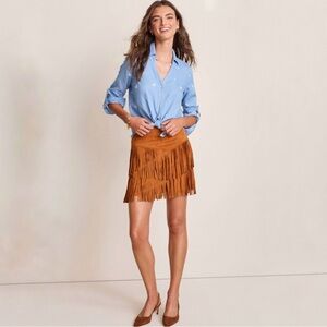 Francesca's Collections Gina Fringe Suede Mini Skirt - Cognac Brown NWT